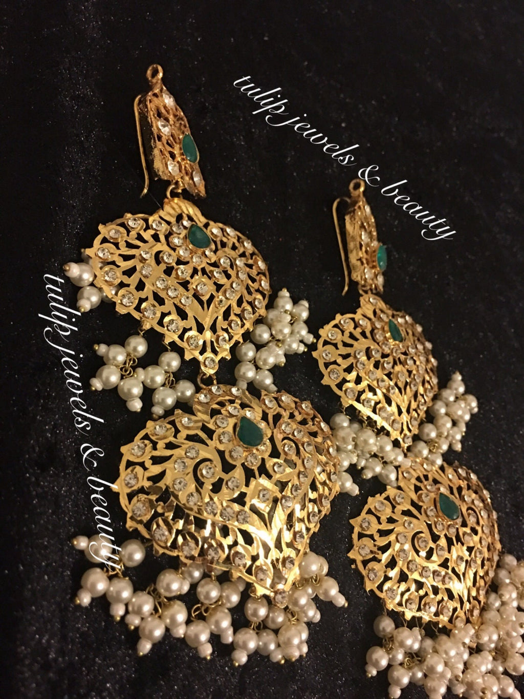 Hyderabadi Style Earrings: Indian Bridal Jewelry, Gold Plated
