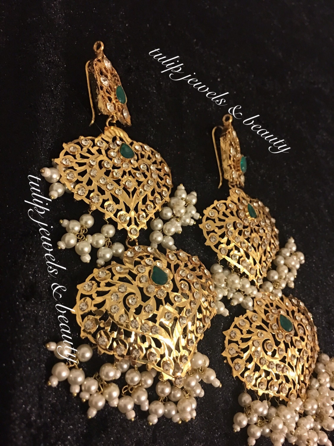 Hyderabadi magar earrings / indian pakistani jewellery / Jadu jewelry/ long Earrings