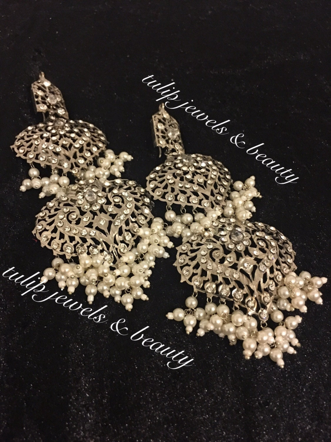 Hyderabadi Style Earrings: Indian Bridal Jewelry, Gold Plated