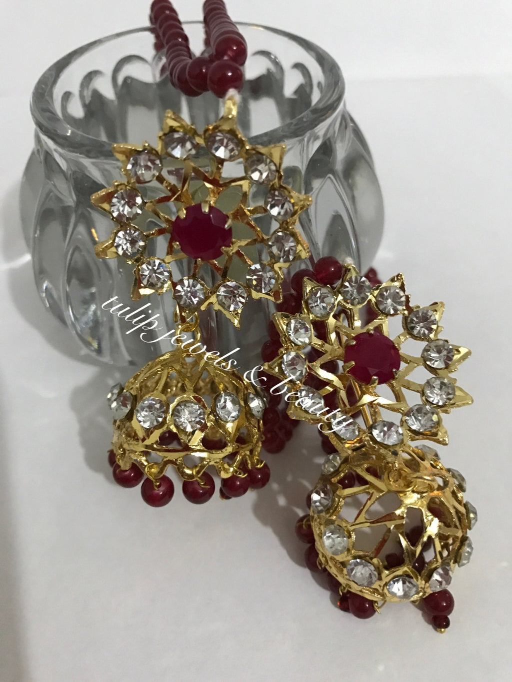 Indian pakistani hyderabadi jadu karan phool jhumki esrrings | jewellery jhumky gold plated rubi beads