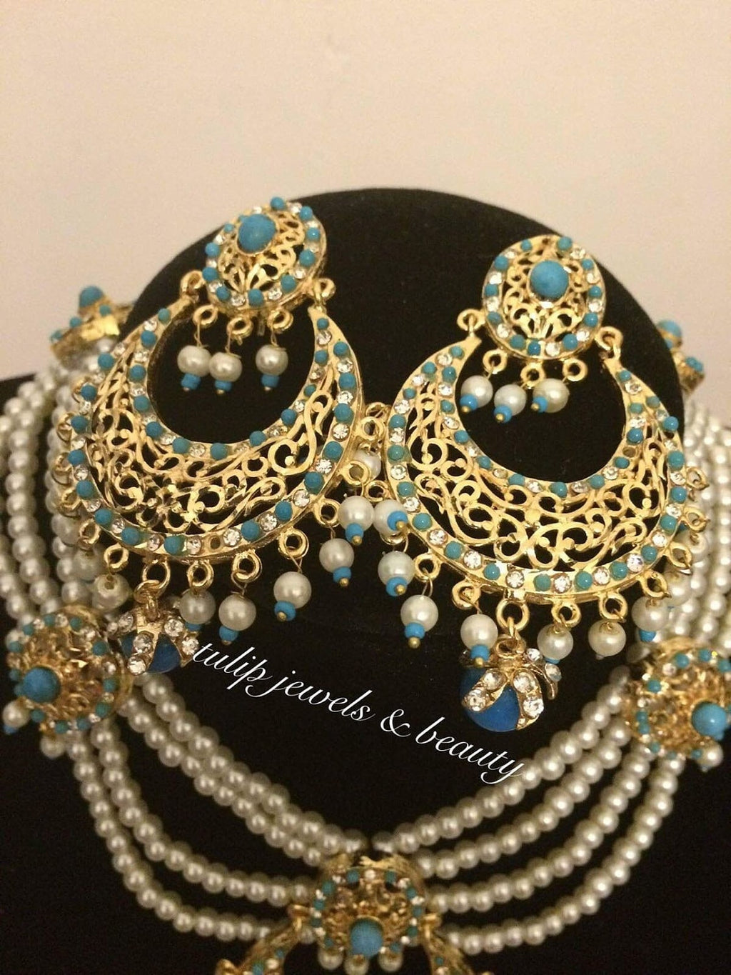 Hyderabadi Turquoise Chandballi Pearl Jewelry Set: Traditional Bridal Jewellery