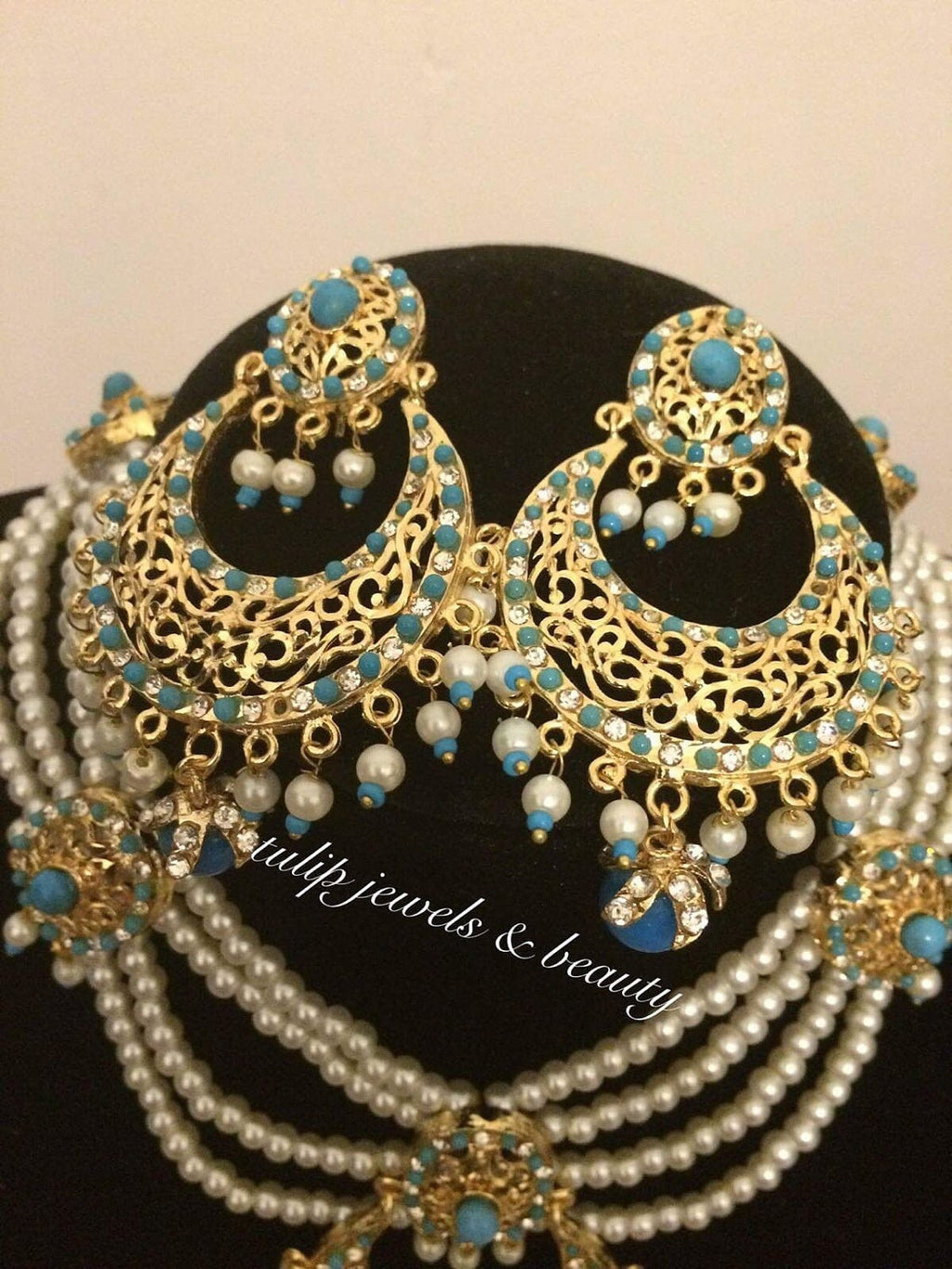 Indian/Pakistani  Traditional Hyderabadi chandballi Pearls Jewellery Set & Bangles