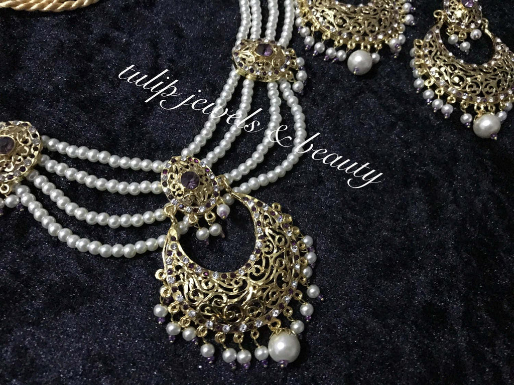 Indian/Pakistani  Traditional Hyderabadi chandballi Pearls Jewellery Set