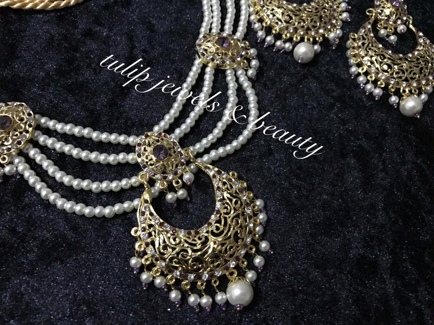 Indian/Pakistani  Traditional Hyderabadi chandballi Pearls Jewellery Set