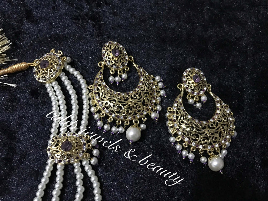 Indian/Pakistani  Traditional Hyderabadi chandballi Pearls Jewellery Set
