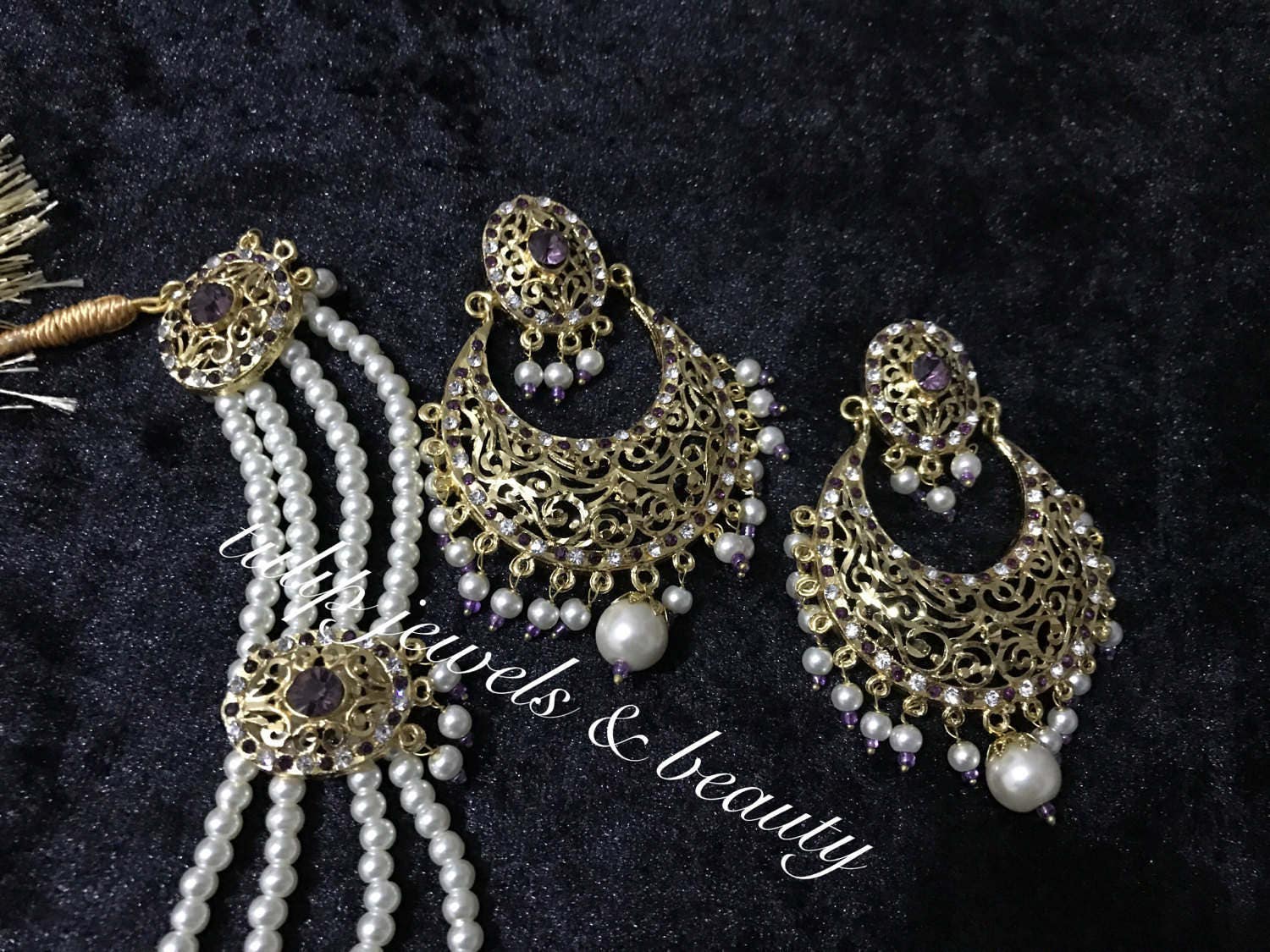 Indian/Pakistani  Traditional Hyderabadi chandballi Pearls Jewellery Set
