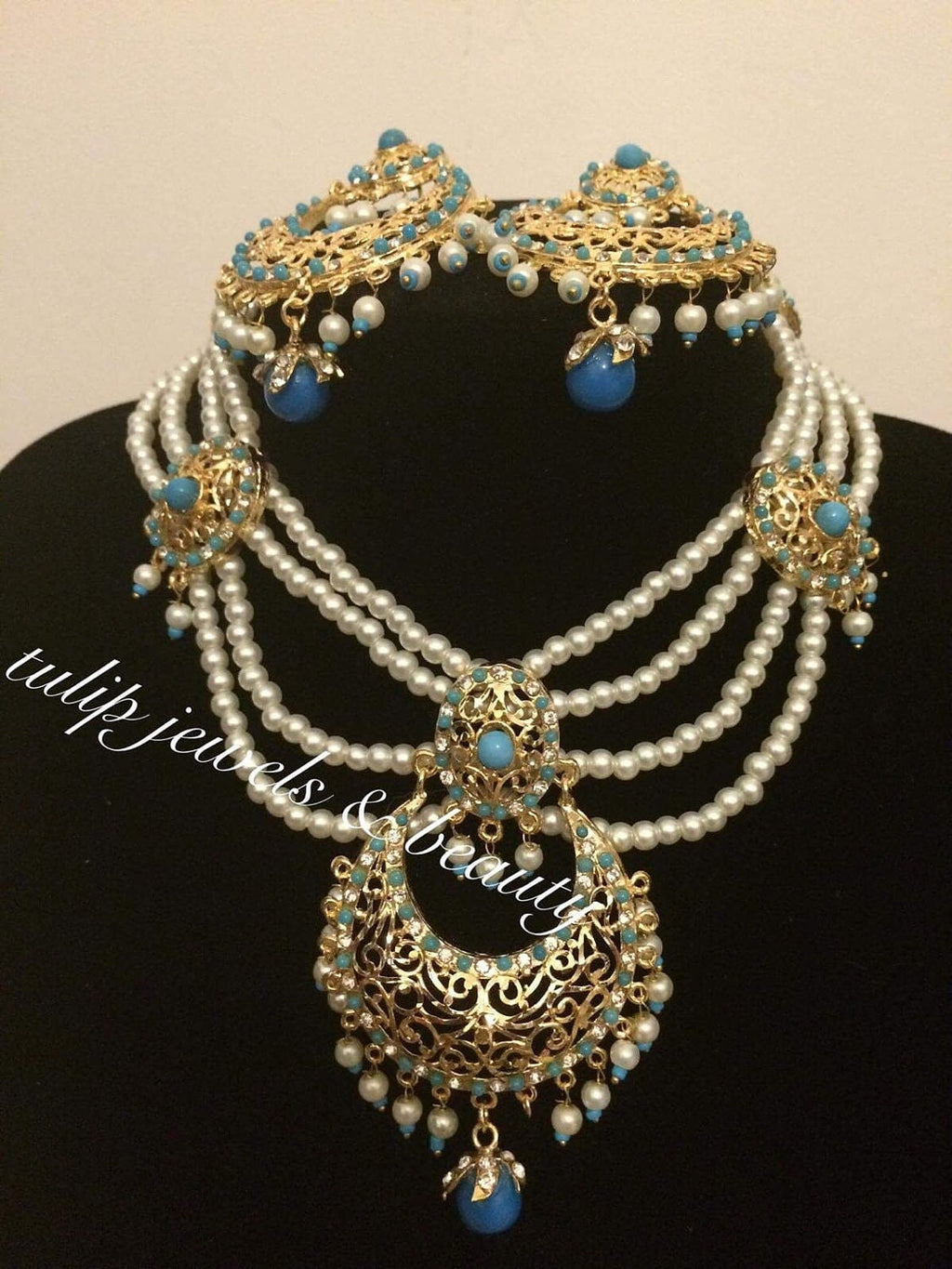Indian/Pakistani  Traditional Hyderabadi chandballi Pearls Jewellery Set & Bangles