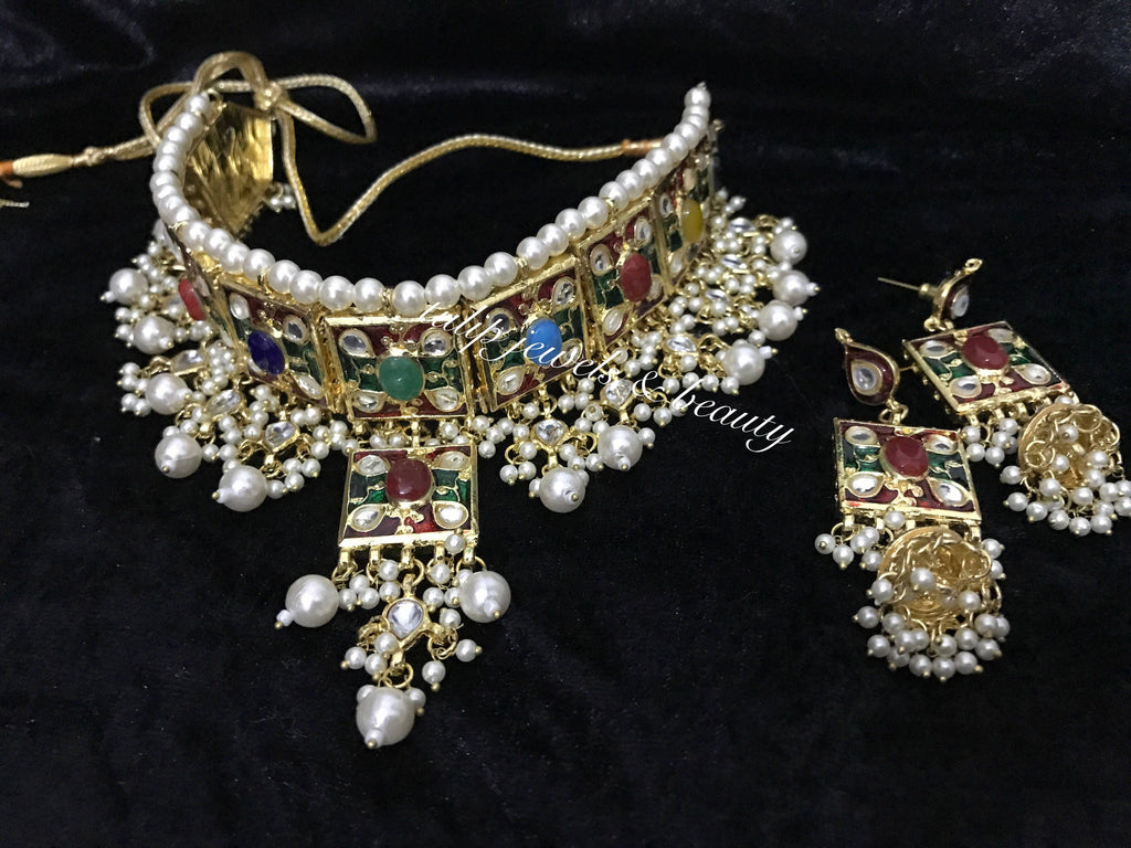 Handmade Meenakari Choker Set: Indian Pakistani Jewelry