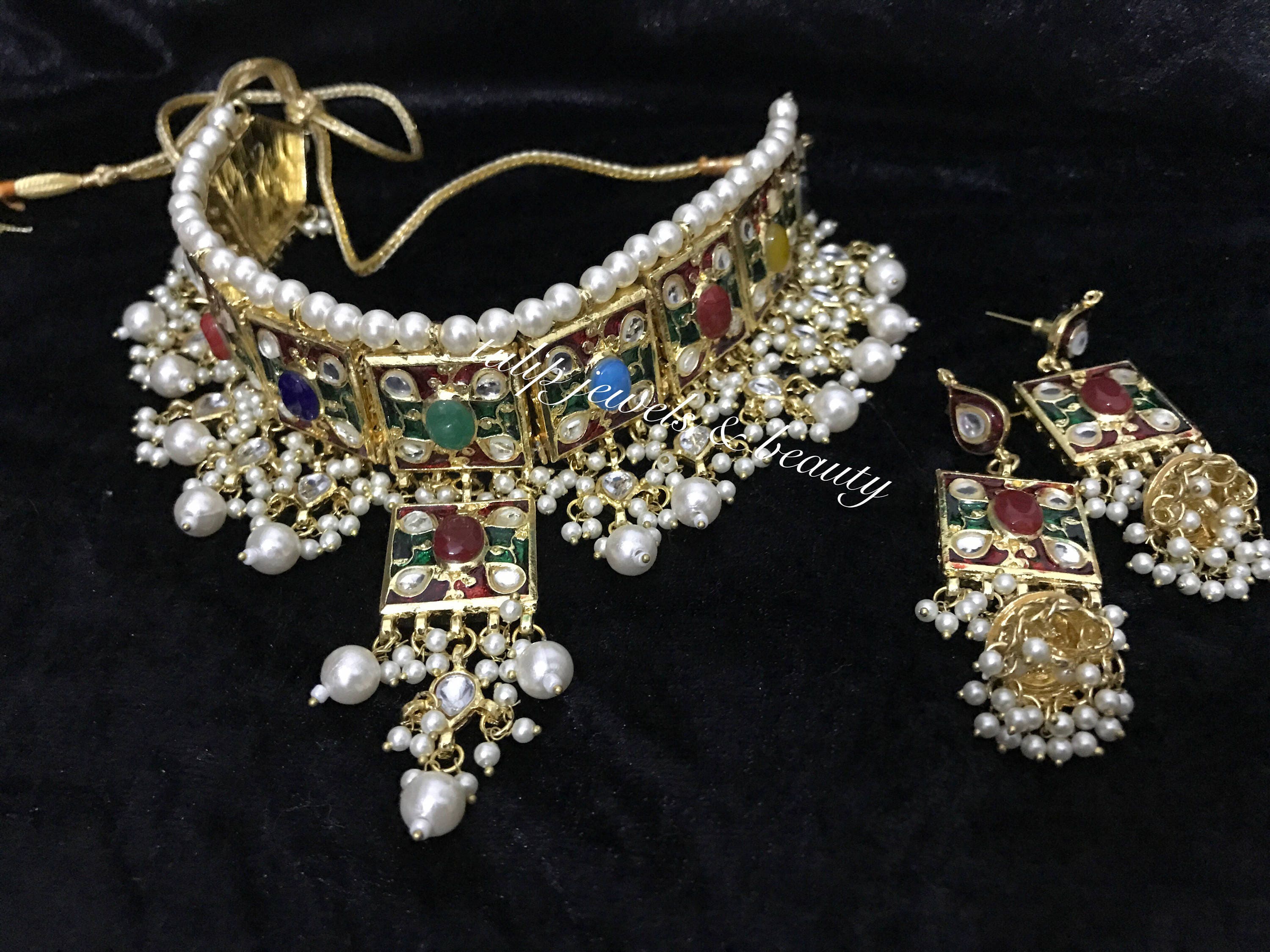Handmade Meenakari Choker Set: Indian Pakistani Jewelry
