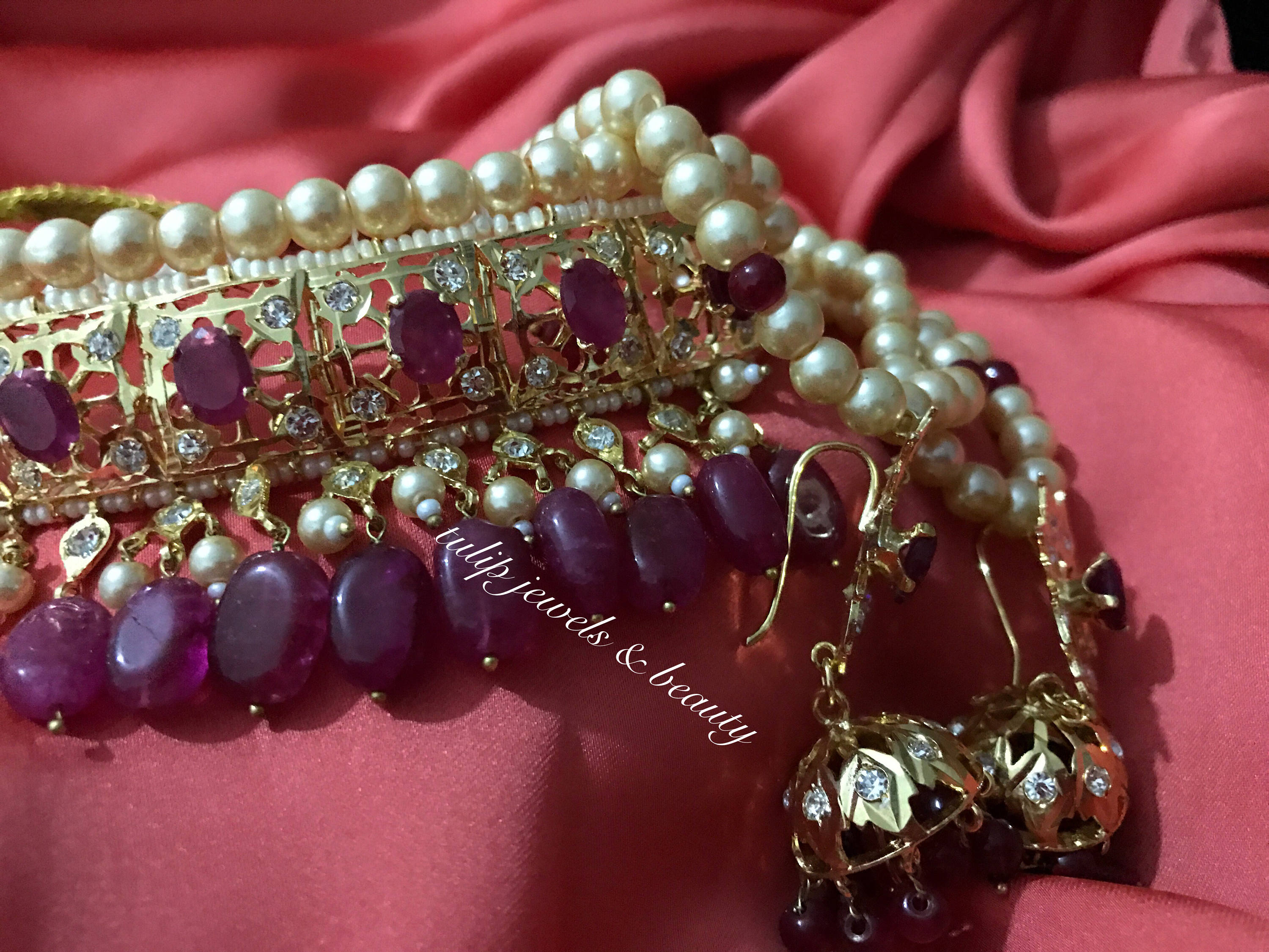 Handcrafted Gold Plated Choker & Jhumki Set: Ruby Indian Jewelry