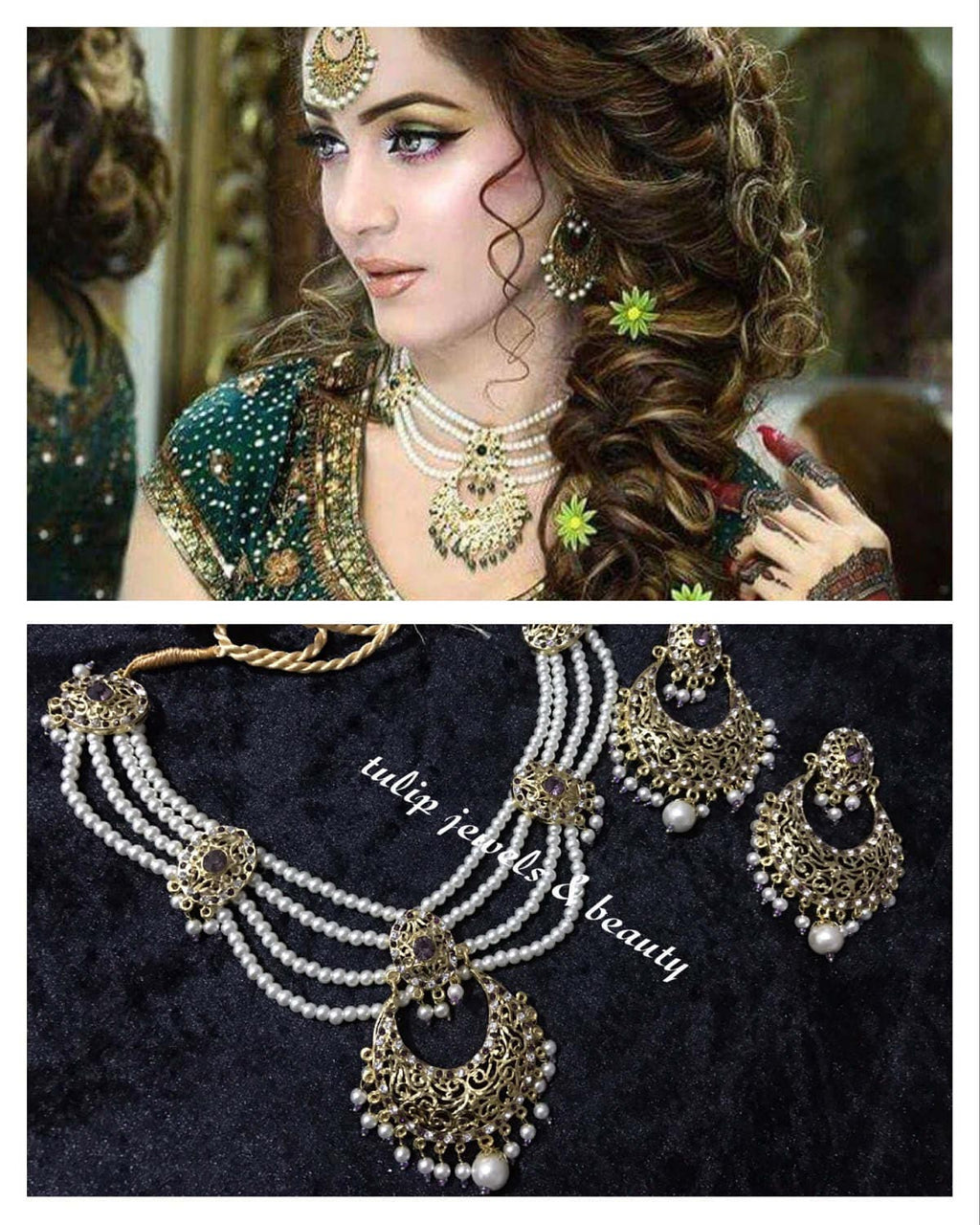 Indian/Pakistani  Traditional Hyderabadi chandballi Pearls Jewellery Set