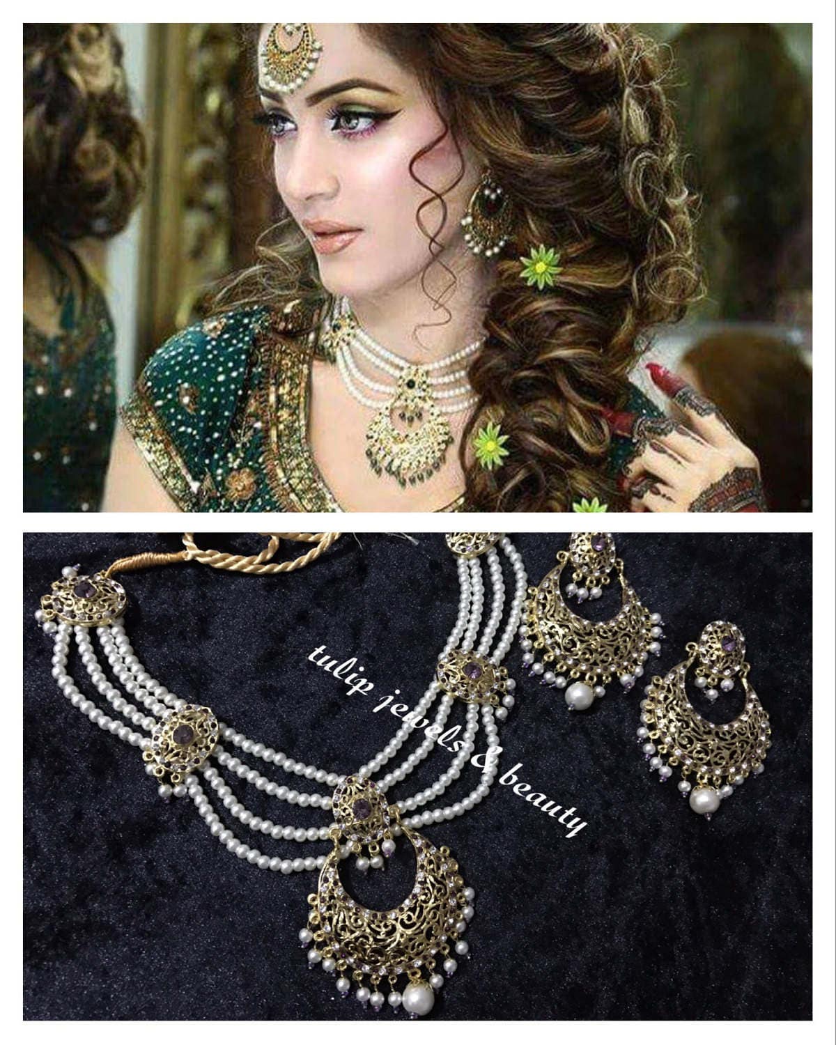 Indian/Pakistani  Traditional Hyderabadi chandballi Pearls Jewellery Set