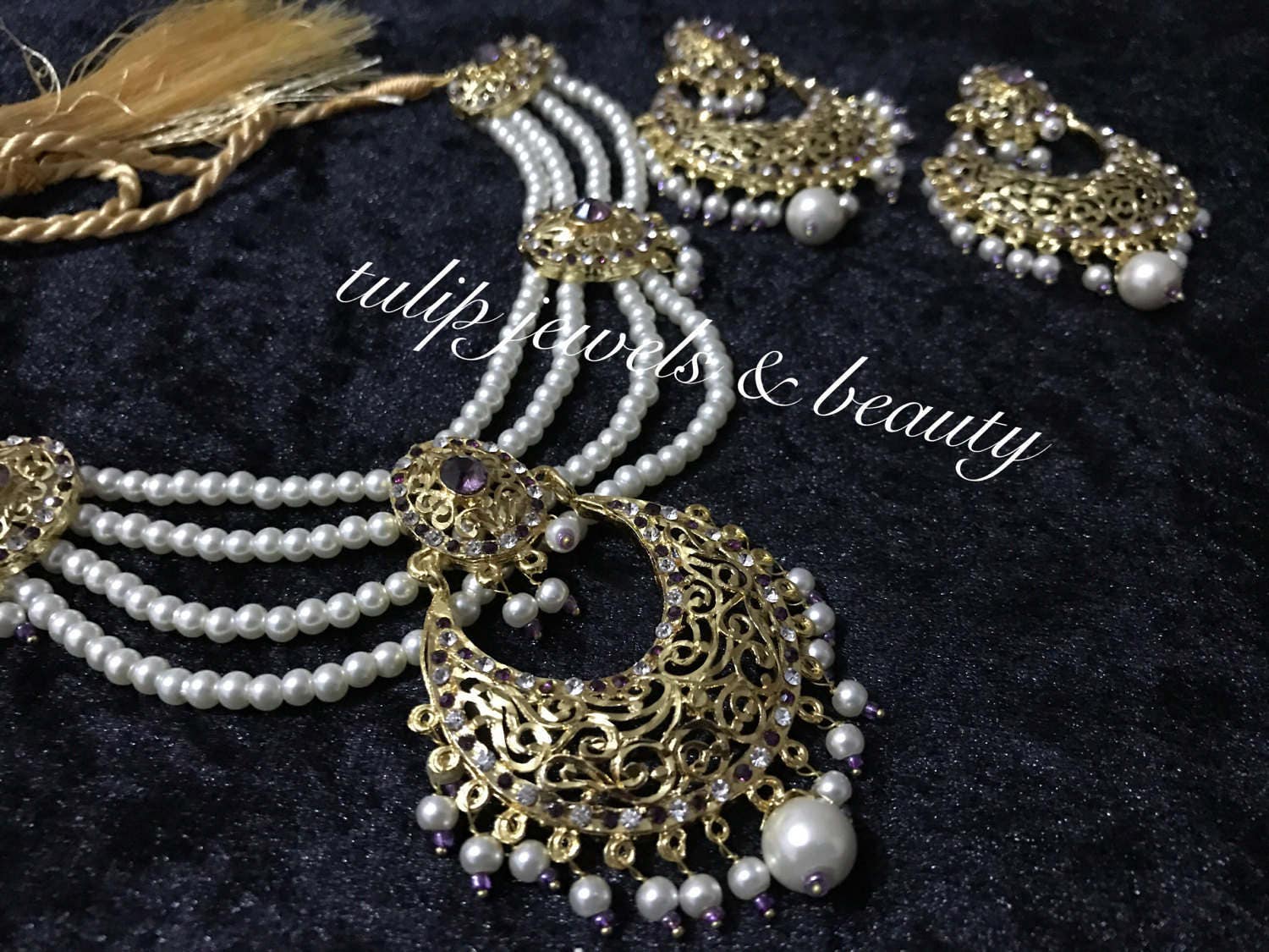 Indian/Pakistani  Traditional Hyderabadi chandballi Pearls Jewellery Set