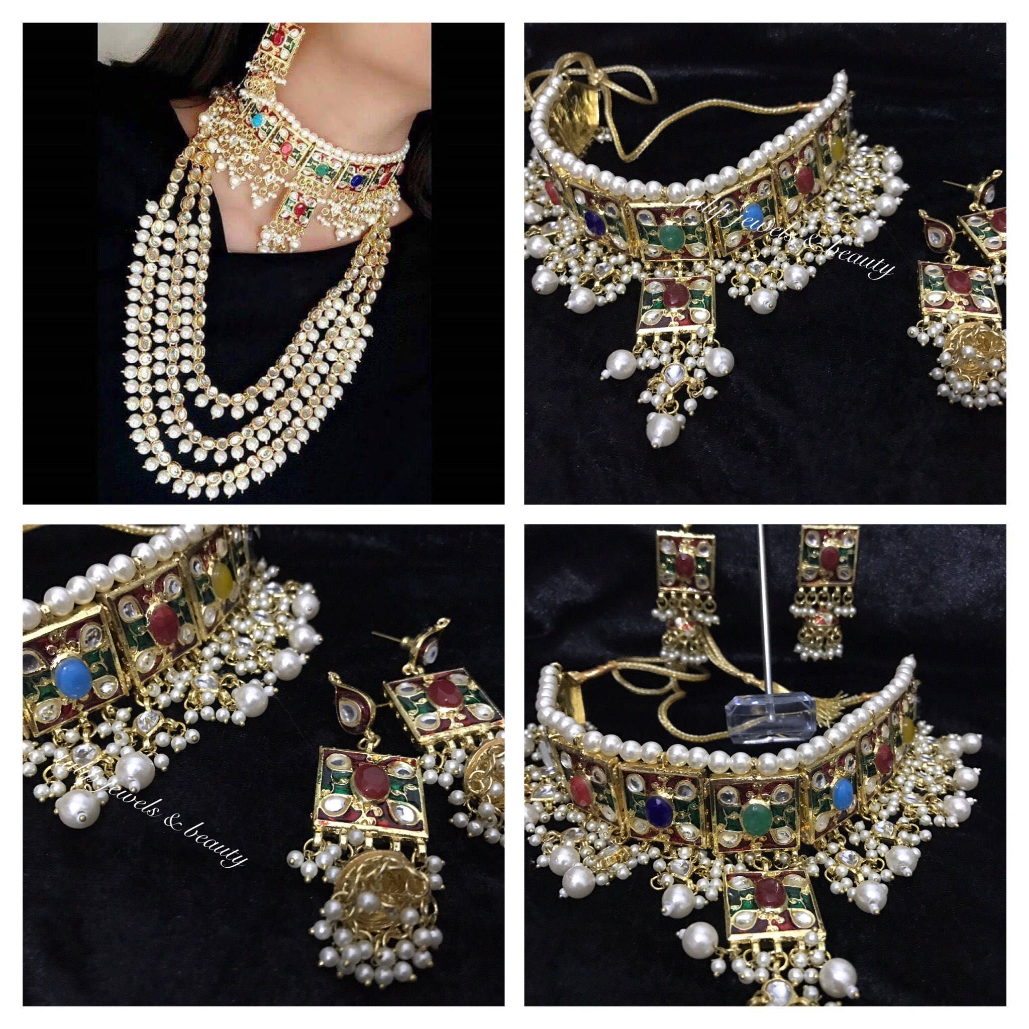 Handmade Meenakari Choker Set: Indian Pakistani Jewelry