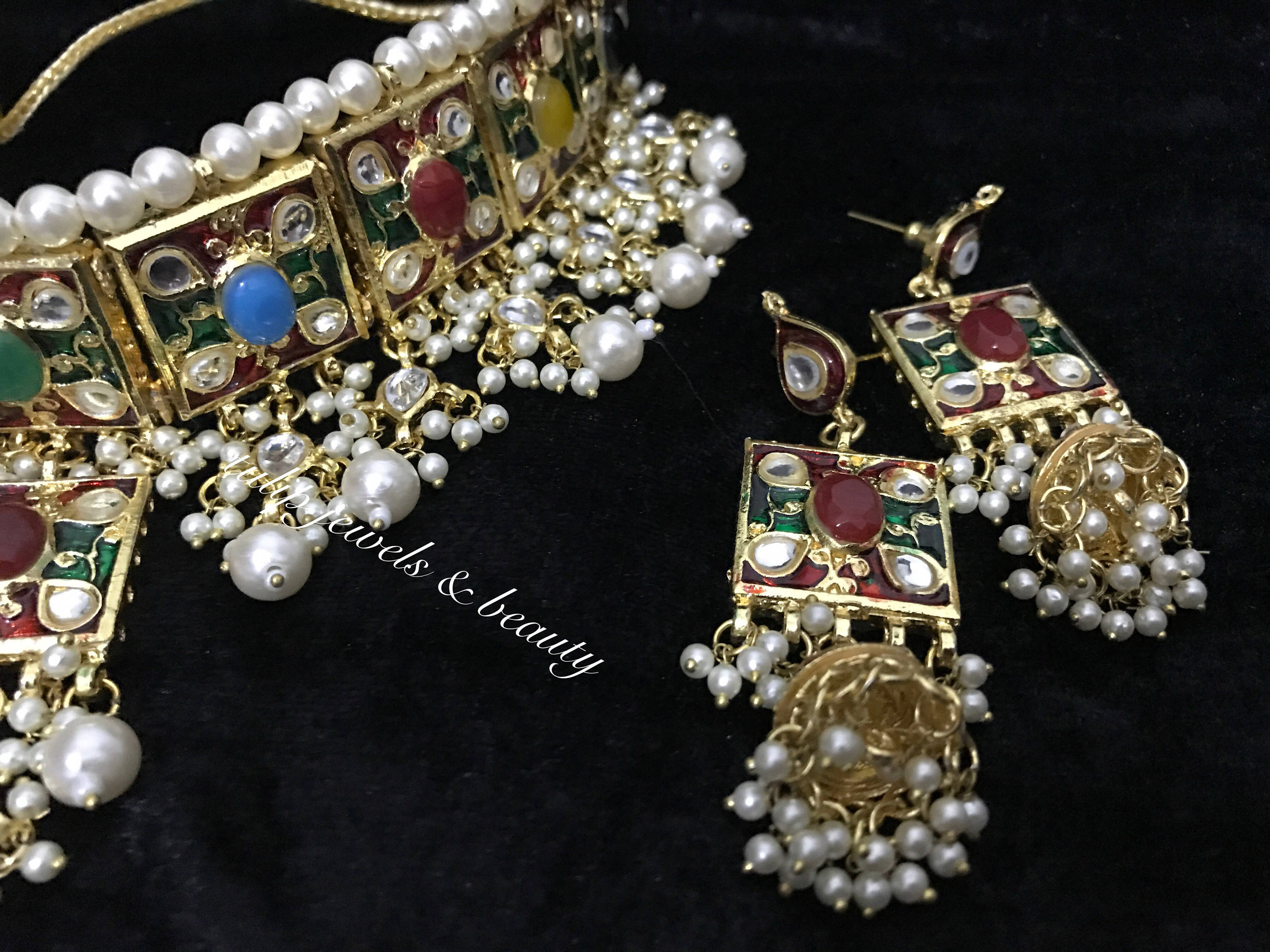 Handmade Meenakari Choker Set: Indian Pakistani Jewelry