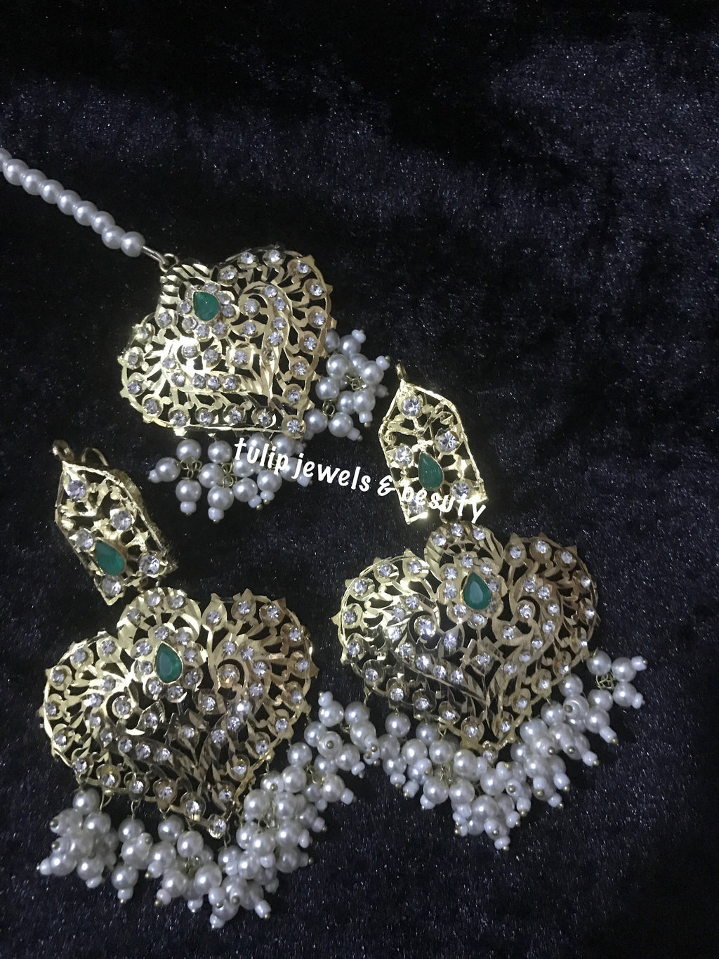 Gold Plated Earrings & Tikka Set: Hyderabadi Indian Jewelry
