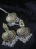 Gold Plated Earrings & Tikka Set: Hyderabadi Indian Jewelry