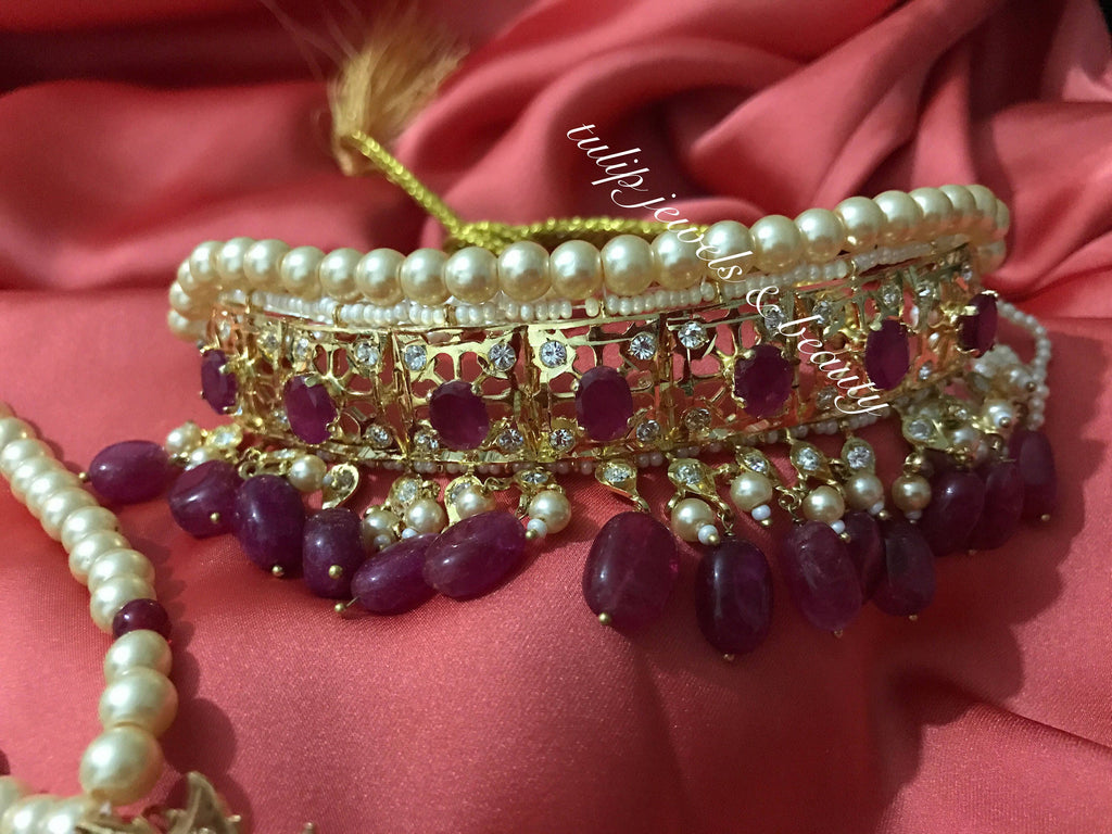 Handcrafted Gold Plated Choker & Jhumki Set: Ruby Indian Jewelry