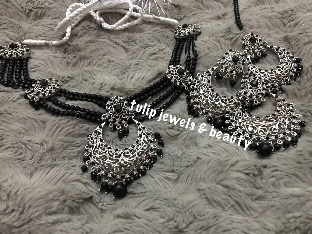 Hyderabadi Chandballi Jewelry Set: Indian Bridal Necklace, Earrings & Tikka