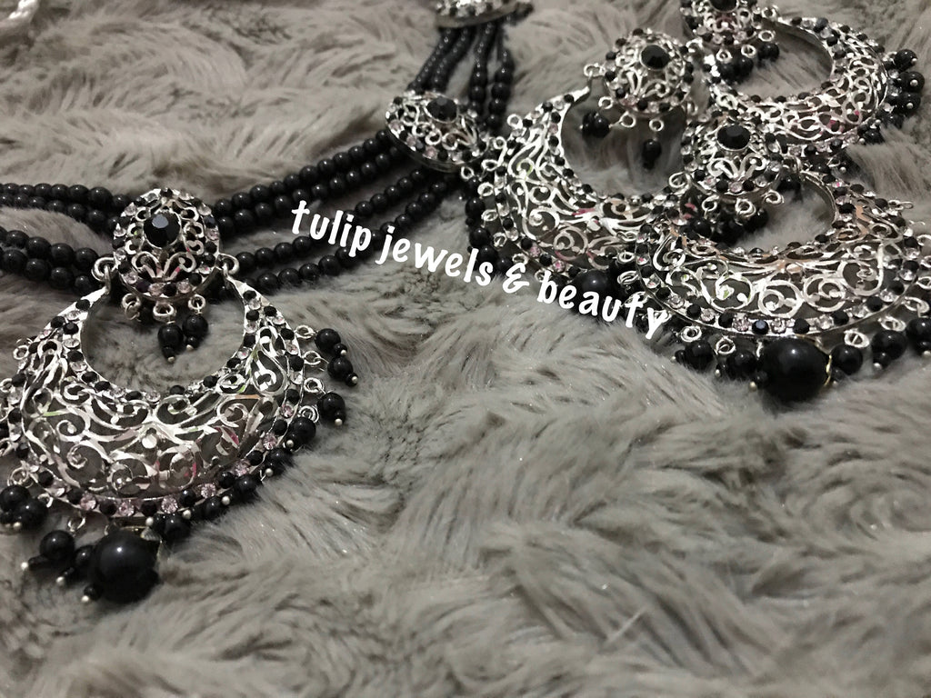 Hyderabadi Chandballi Jewelry Set: Indian Bridal Necklace, Earrings & Tikka
