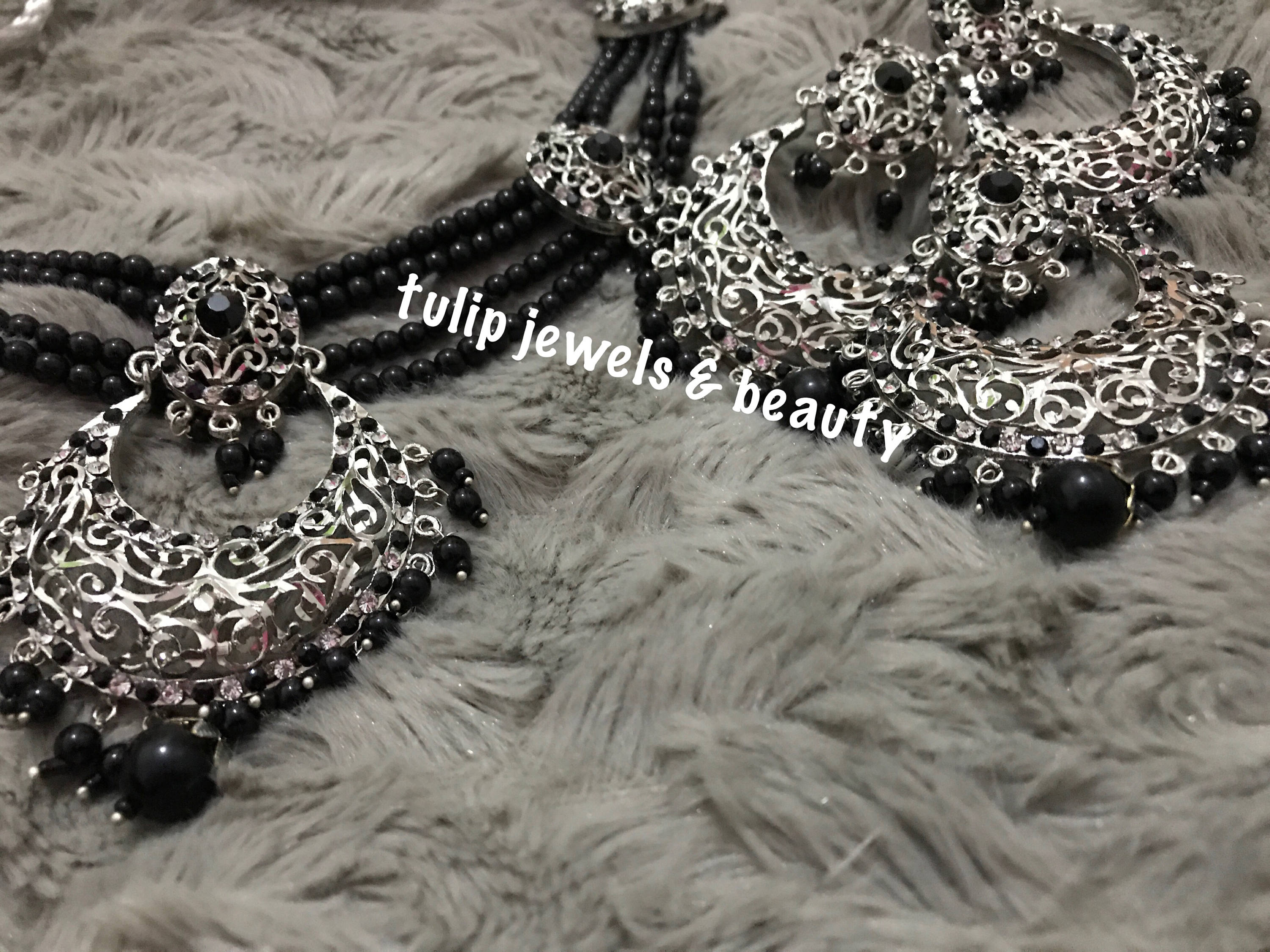 Hyderabadi Chandballi Jewelry Set: Indian Bridal Necklace, Earrings & Tikka