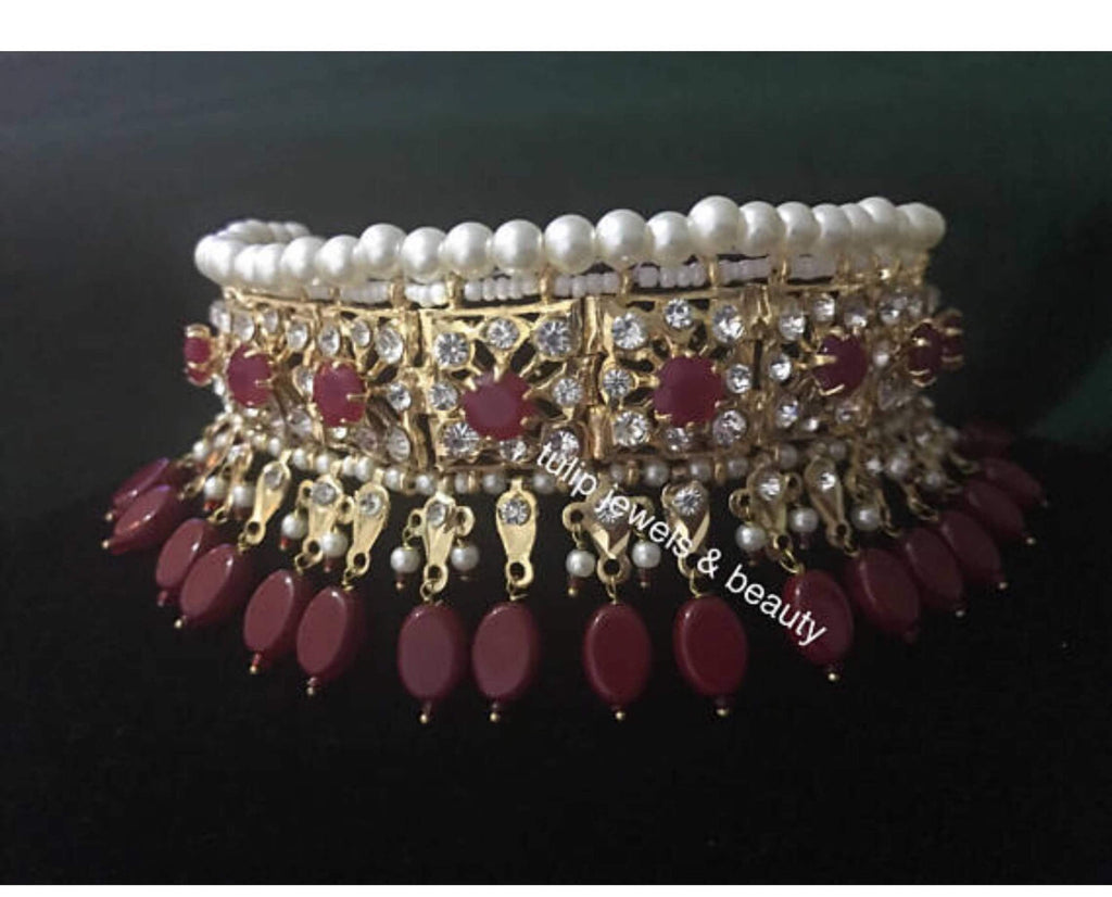 Indian Pakistani jadu Jewellery Bridal Hyderabadi Choker Jhumka & tikka gold plated