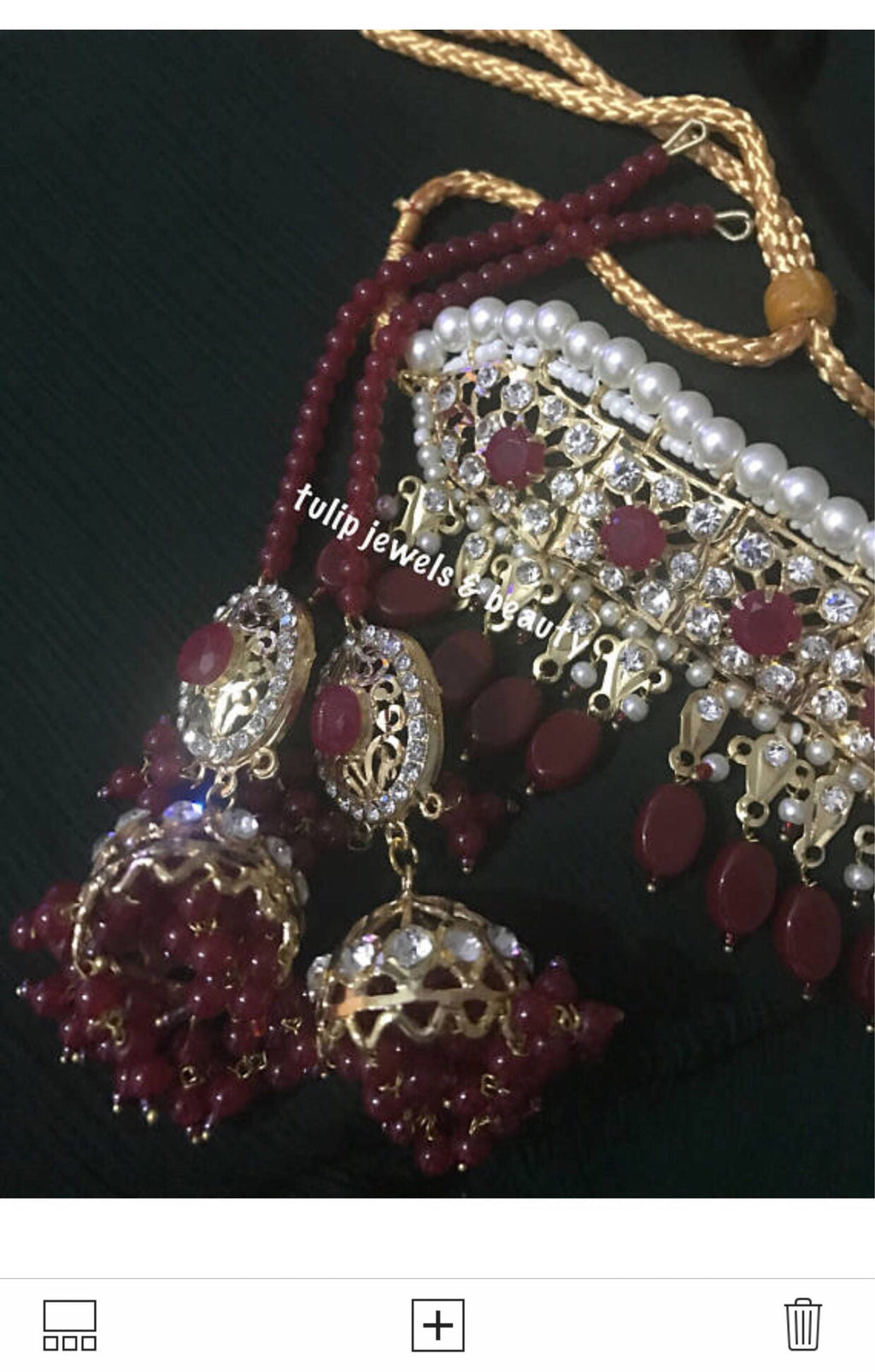 Indian Pakistani jadu Jewellery Bridal Hyderabadi Choker Jhumka & tikka gold plated
