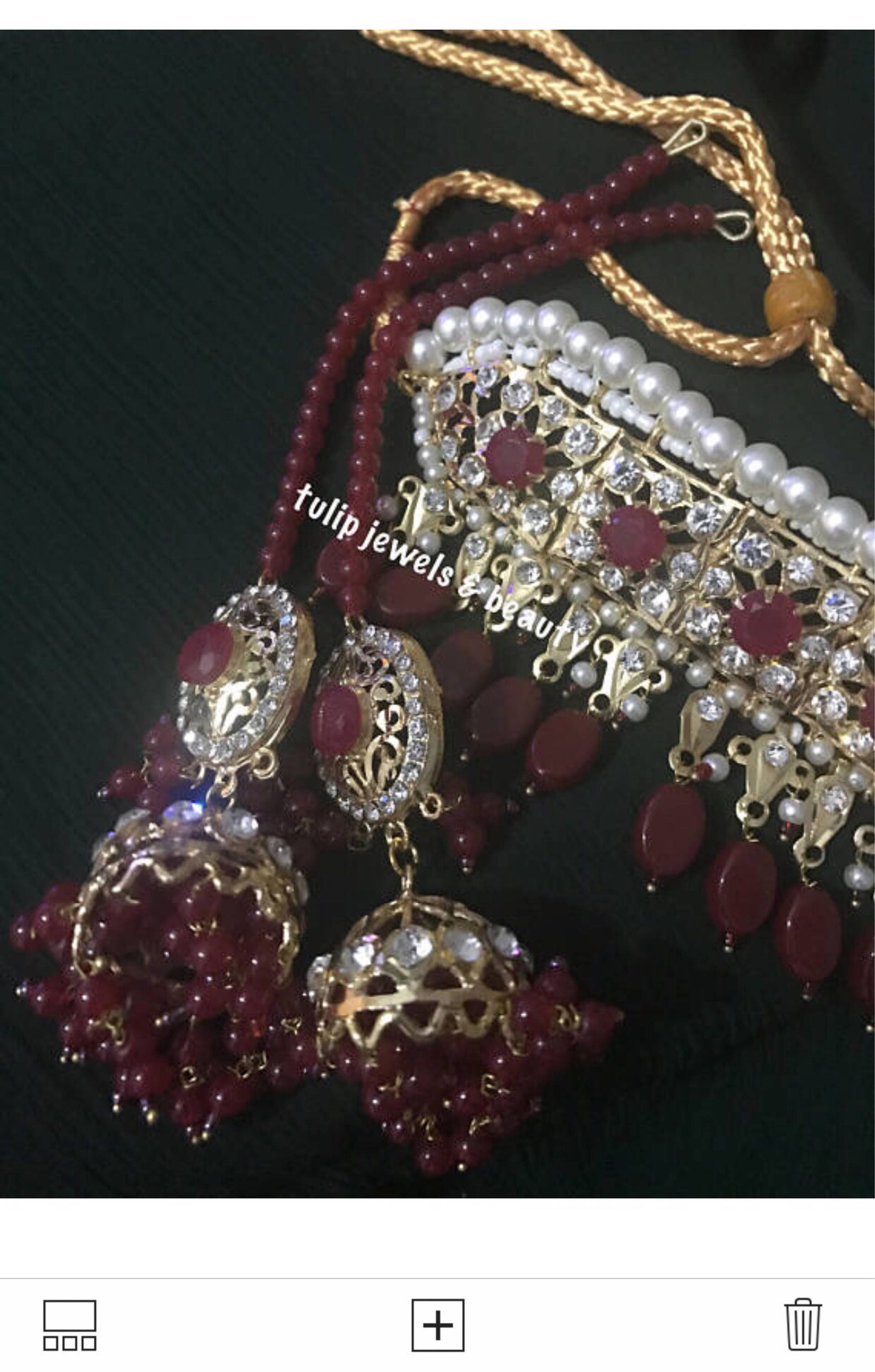 Indian Pakistani jadu Jewellery Bridal Hyderabadi Choker Jhumka & tikka gold plated