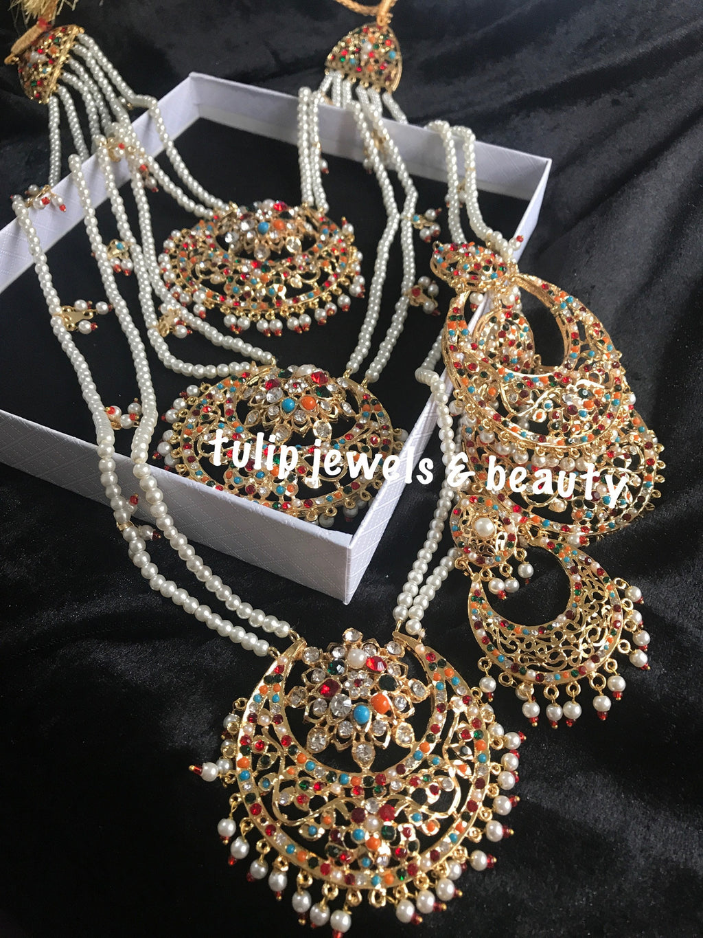 Gold Plated Rani Haar Jewelry Set: Chandballi Earrings & Tikka
