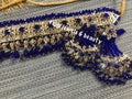 Gold Plated Bridal Choker: Blue Crystal Indian Jewelry Set