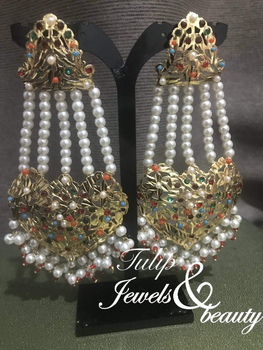 Hyderabadi Nazami Mughal Jhummar Earrings & Tikka - Nauvratan Jadu Jewelry Set
