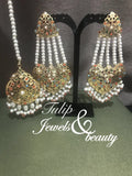 Hyderabadi Nazami Mughal Jhummar Earrings & Tikka - Nauvratan Jadu Jewelry Set