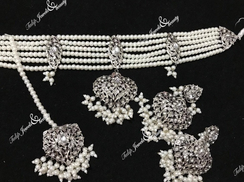 Handcrafted Hyderabadi Choker Set with Earrings & Tikka – Traditional Indian/Pakistani Bridal Jewellery