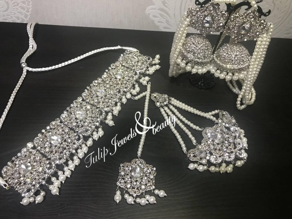 Indian/Pakistani Bridal Silver Choker Set with Jhumki, Tikka & Jhummar – Traditional Ethnic Jewelry Handcrafted