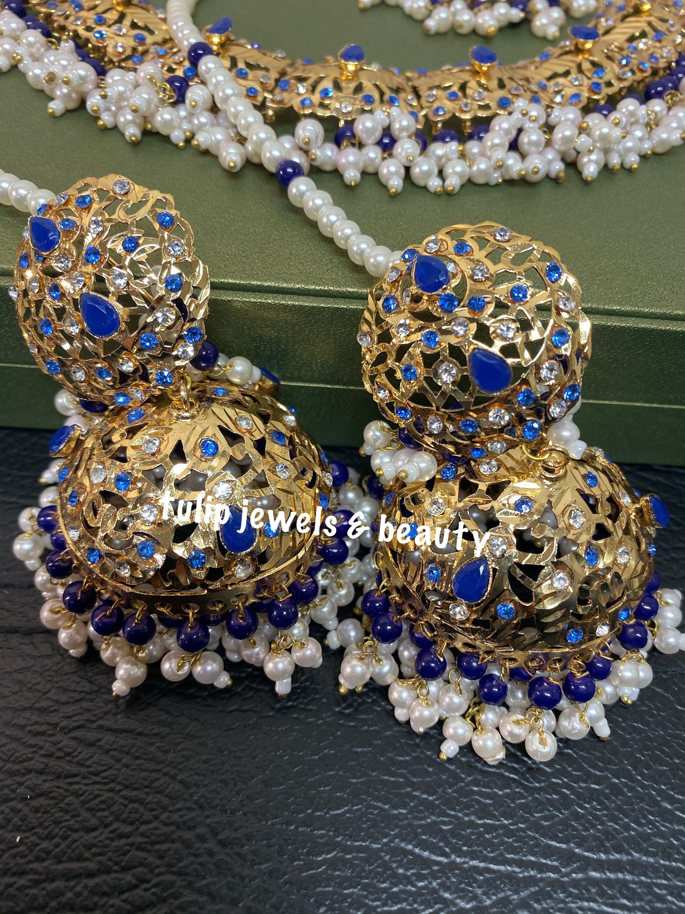 Hyderabadi Jhumki Necklace Set: Gold Plated Indian Bridal Jewelry