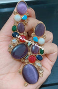 Gold Plated Indian Earrings: Purple Stone Dangle Earrings