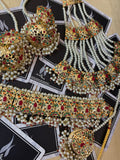 Gold Plated Indian Bridal Choker Set: Mughal Jhummar, Tikka & Earrings