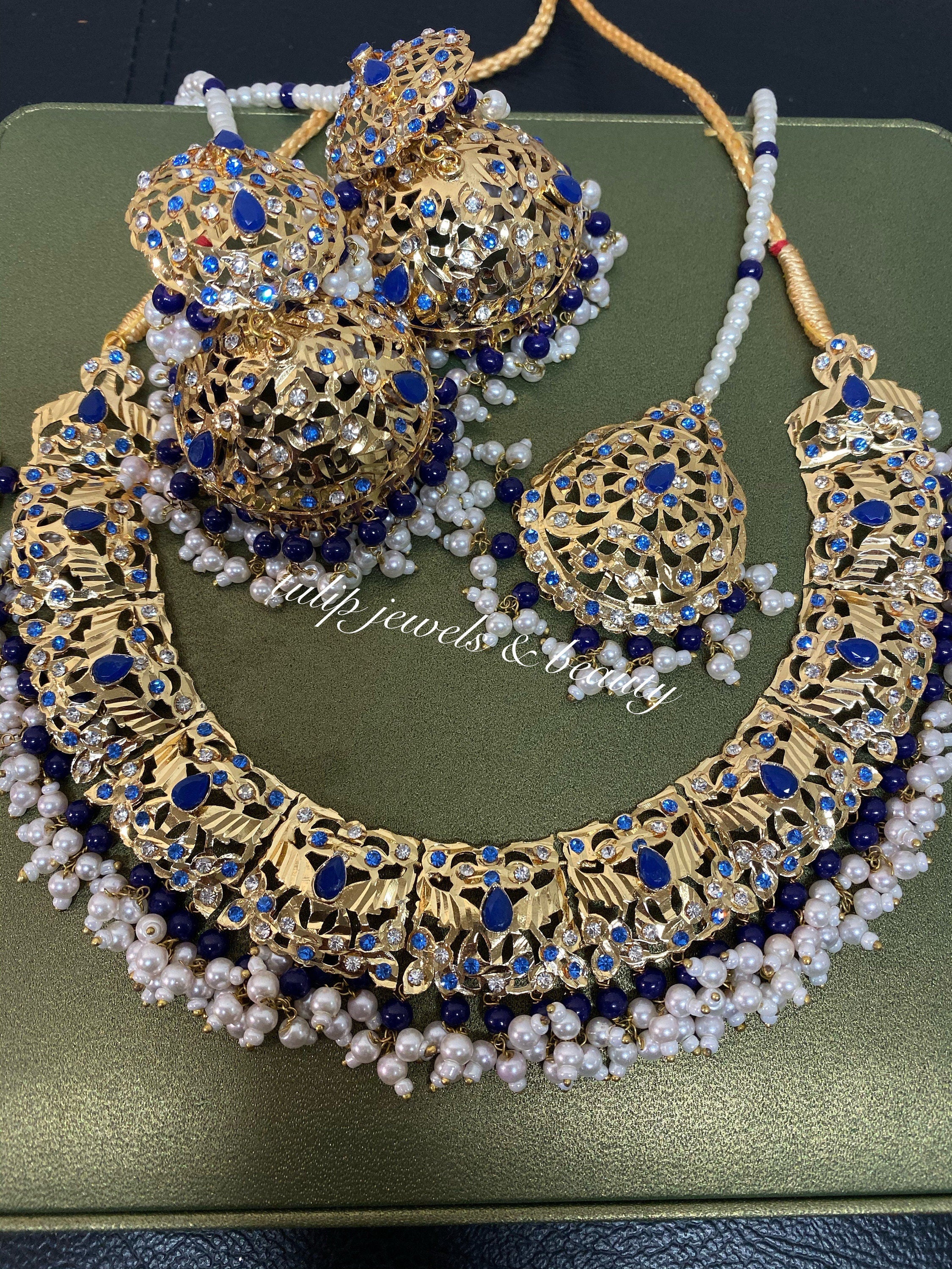 Hyderabadi Jhumki Necklace Set: Gold Plated Indian Bridal Jewelry