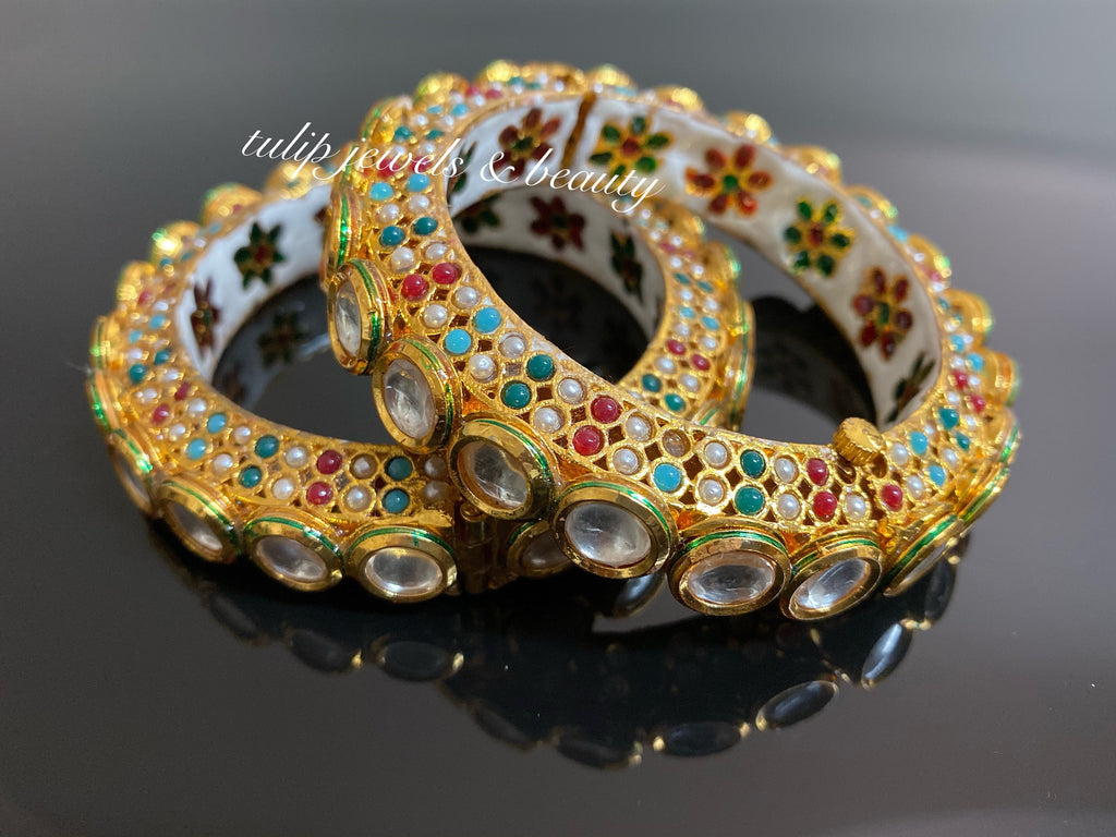 Kundan Gold Plated Bangle: Meenakari Indian Bridal Jewelry