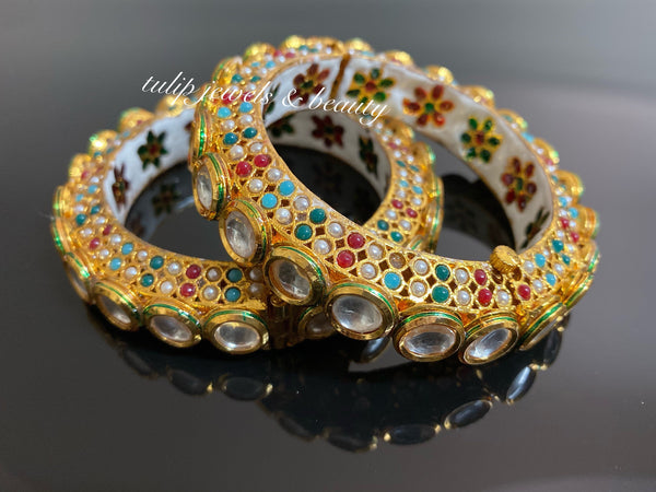 Kundan Gold Plated Bangle: Meenakari Indian Bridal Jewelry