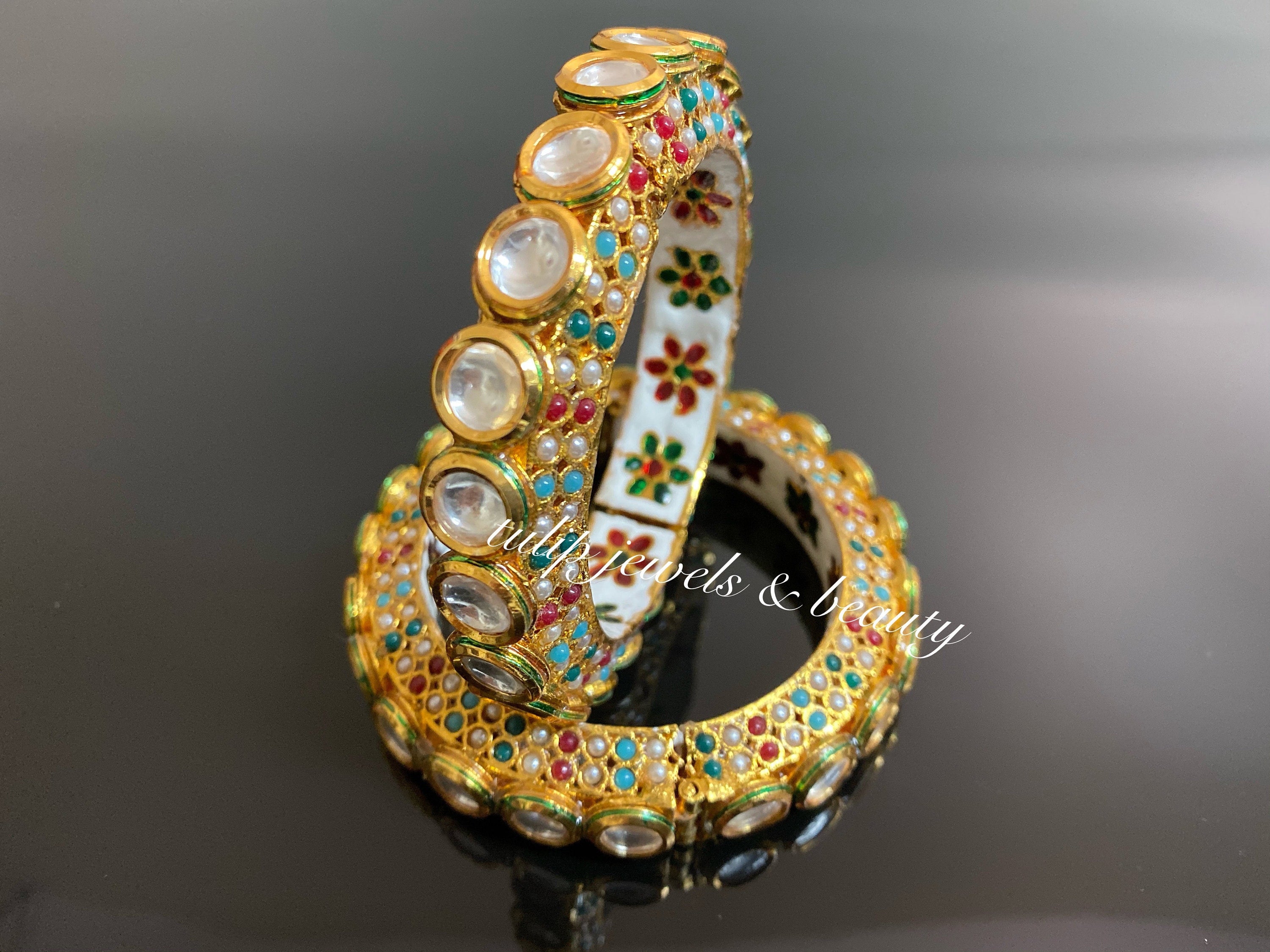Kundan Gold Plated Bangle: Meenakari Indian Bridal Jewelry