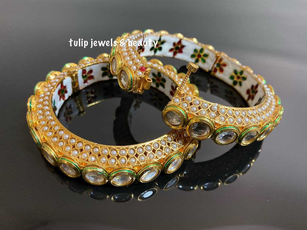 Kundan Gold Plated Bangle: Meenakari Indian Bridal Jewelry