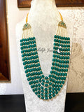 Multi-Strand Green Beads & Pearls Malla: Indian Groom Necklace
