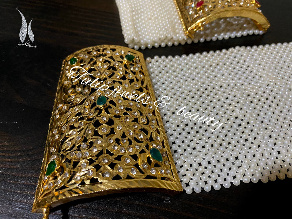 Pearl Bajuband mantasha Indian Pakistani Bracelet Gold Plated