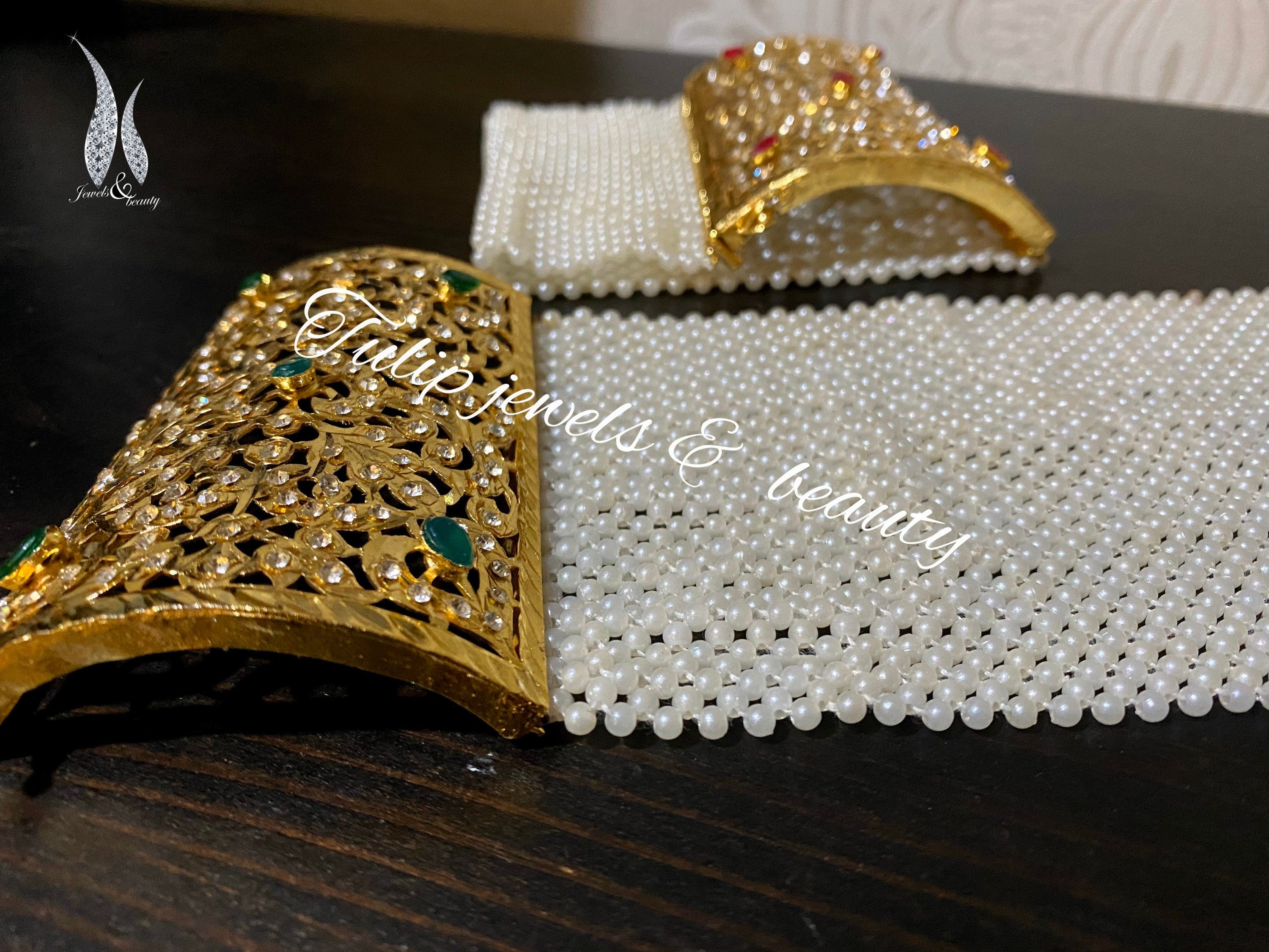 Pearl Bajuband mantasha Indian Pakistani Bracelet Gold Plated