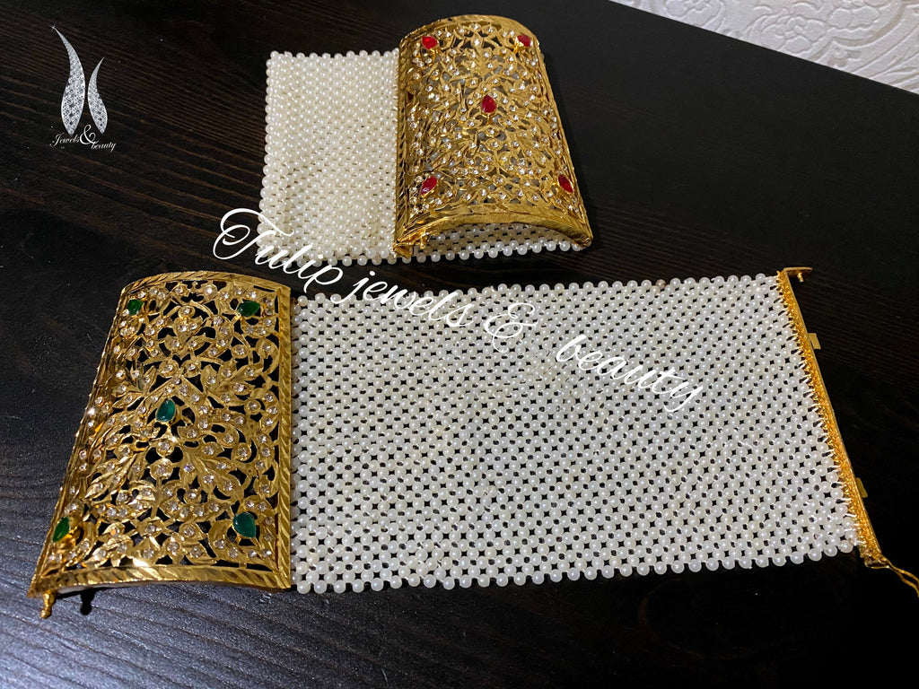 Pearl Bajuband mantasha Indian Pakistani Bracelet Gold Plated
