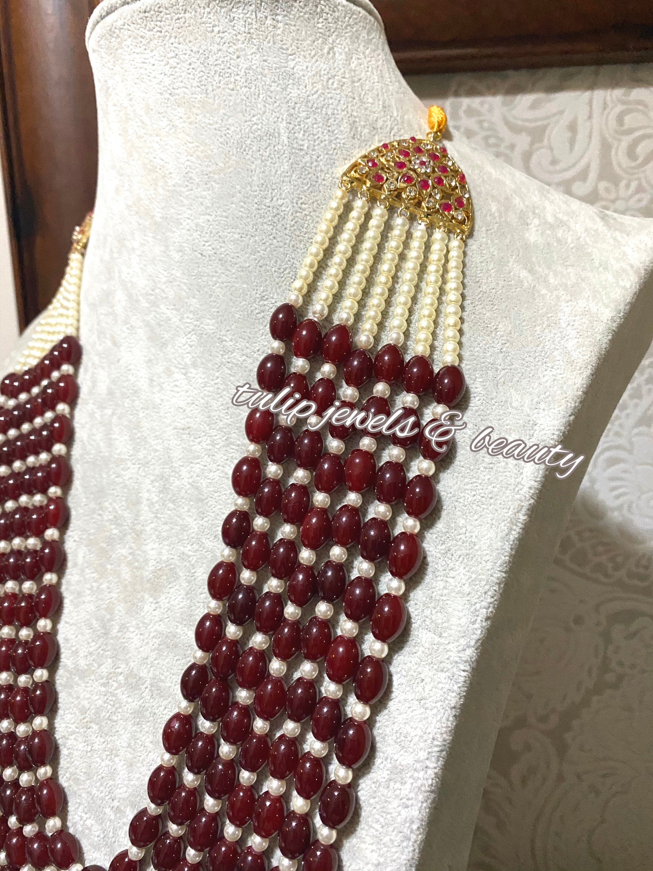 Maroon Beaded Groom Necklace: Indian Bridal Jewelry Mala