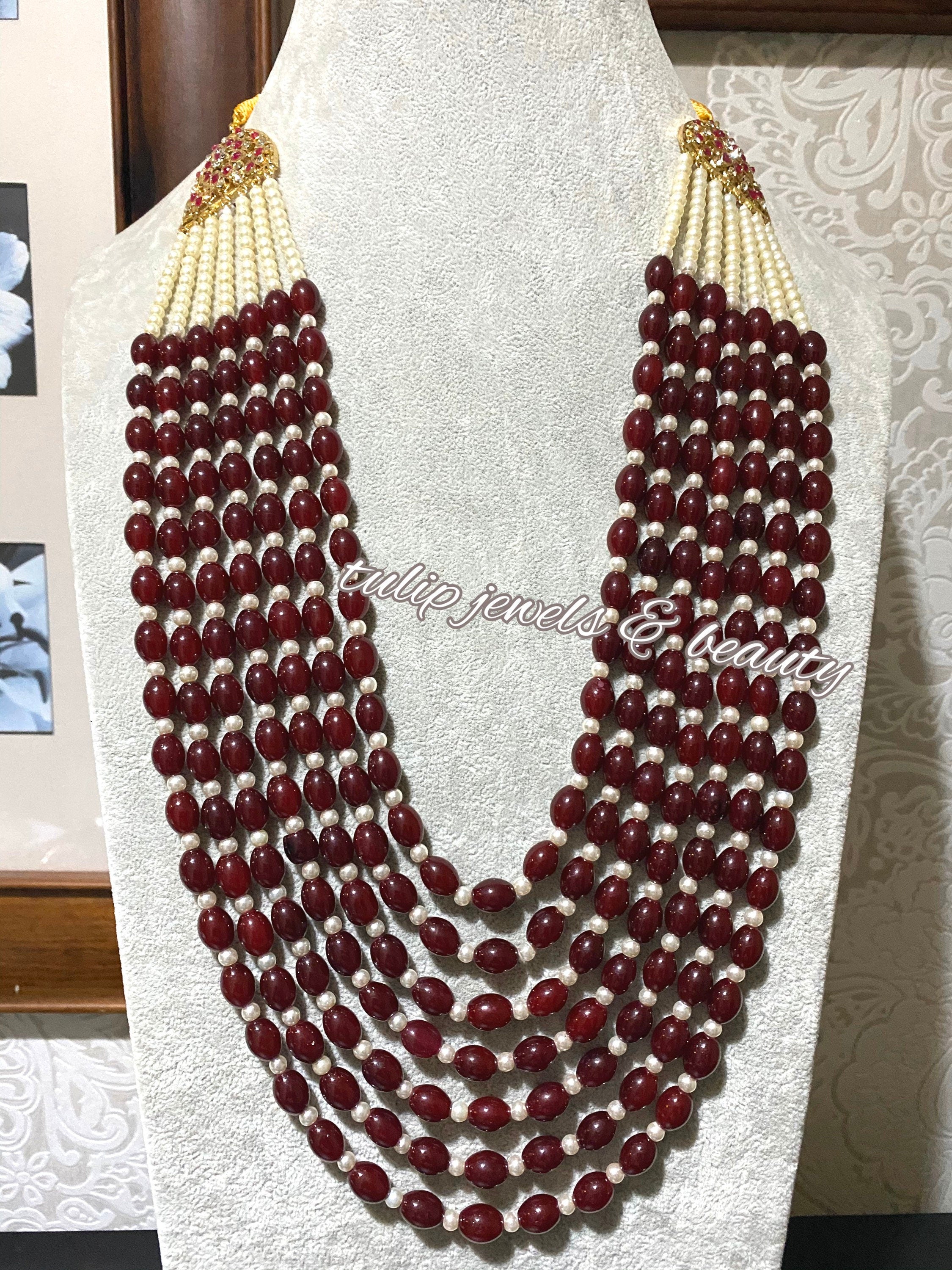 Maroon Beaded Groom Necklace: Indian Bridal Jewelry Mala