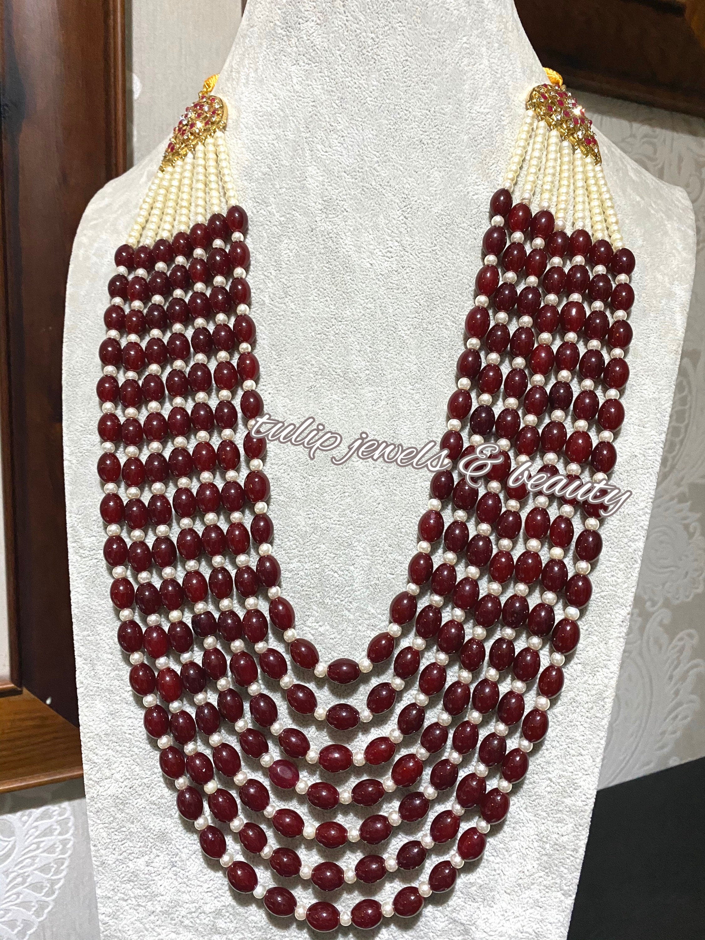 Maroon Beaded Groom Necklace: Indian Bridal Jewelry Mala