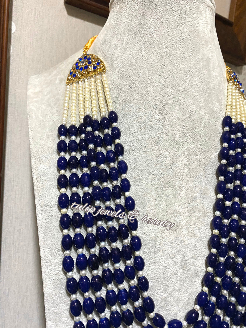 Blue Beaded Rani Haar, Indian Pakistani Bridal Necklace